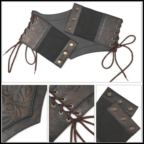 Wide Leather Corset Belt Renaissance Medieval Cinch Adjustable Lace Up